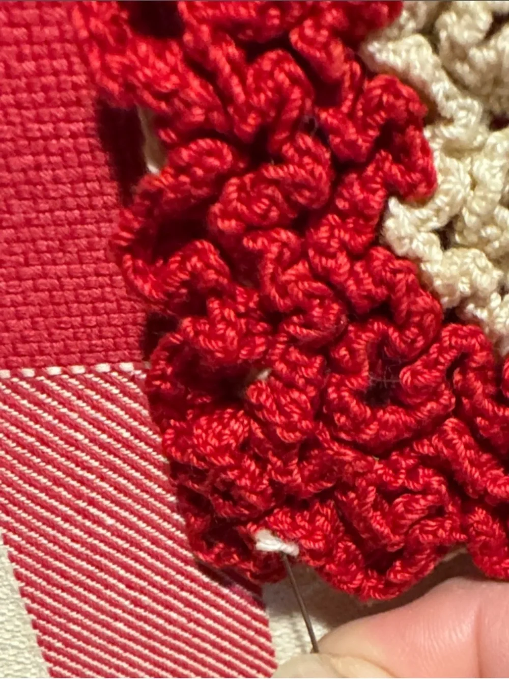 Handmade Red and Cream Crochet Pot Holder or Hot Pad for Table
